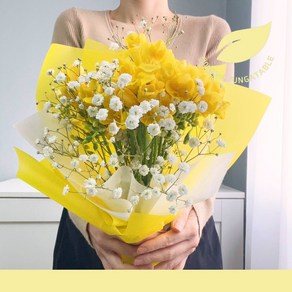 [정아네식탁] 프리지아 후리지아 생화 꽃다발 택배, 프리지아 20줄기+안개꽃+포장추가, 1개