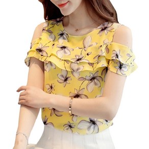 여자 여름 루즈핏 반팔 쉬폰 셔츠 Women's Blouse 하늘비즈 A10 K528Z308