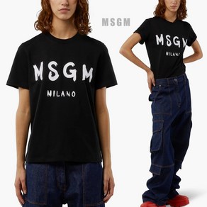 MSGM 브러쉬드 로고 코튼 크루넥 여성 반팔티 BK