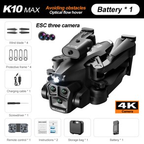 K12 맥스 드론 브러시리스 모터 전문 항공 사진 장애물 회피 접이식 쿼드콥터 4K 3 카메라, 03 K10-black, 1개