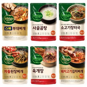 [에이브쇼핑] CJ 비비고 즉석국 6종 (차돌된장 부대찌개 돼지고기김치 소고기장터 사골곰탕 육개장), 500g, 1세트