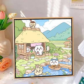 치이카와 유화그리기 그림 우사기 먼작귀 색칠공부 컬러링북, 물감+캔버스+붓, 30X30cm내부프레임, 10.gx4089, 1개