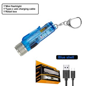 미니 LED 작업등 휴대용 포켓 손전등 USB 충전식 키 라이트 랜턴 야외 하이킹 COB, 1개, 03 blue shell