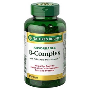 Natue's Bounty Absobable B-Complex with Folic Acid Plus Vitamin C 100 Softgels 엽산과 비타민 C가 함유된 Nat, 1개, 100정