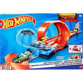 Hot Wheels 장난감 자동차 트랙 세트 루프 스턴트 챔피언 더블 카 런처가 있는 듀얼 트랙 루프 사이드 바이 사이드 레이싱 1:64 스케일 장난감 자동차 1개 포함