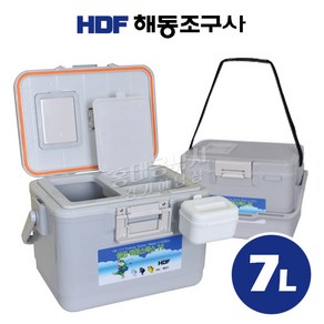 HDF 해동 뉴 싱싱 아이스박스 7L HB-117 소형 낚시 쿨러 7리터 쭈꾸미 호래기 한치, 그레이, 1개