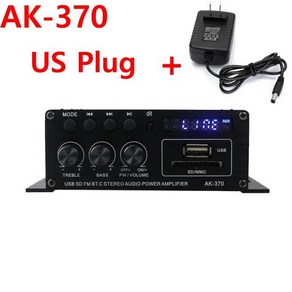 앰프 HIFI 2.0 채널 블루투스 가정용 디지털 오디오 DC 12V3A AK380 AK370 AK280 AK270 AK170 자동차 베이스 트레블, 14 AK-370 US Plug, 1개