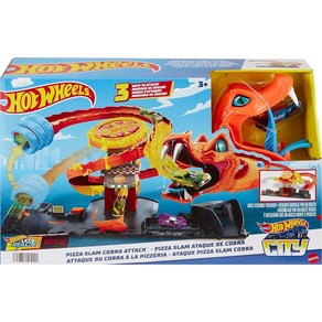 Hot Wheels City Toy 자동차 트랙 세트 피자 슬램 코브라 공격 플레이세트 랜덤마이저가 있는 스네이크 테일 스파이럴 1:64 스케일 차량 1개, 피자 코브라