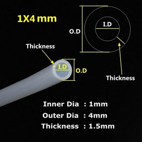 식품 등급 투명 실리콘 고무 호스 유연한 튜브 모세관 외경 0.5mm 1.5mm 2mm 3mm 4mm 5mm, [03] 5 Mete, [06] 1X4mm, 1개