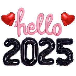 헬로 Hello 2025 새해 풍선세트 신년 파티 용품, 1개, 핑크x블랙