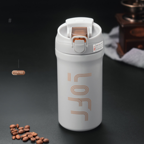 LONGGU 텀블러 휴대형 빨대 있는 600mL 텀블러 스텐 316내병 보온 보내 물병, 화이트-600mL, 1개