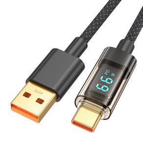 즈카포르 USB A to C 66W PD 고속 충전 투명 디스플레이 케이블, 1개, 검은색, 1.2m