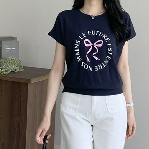 [행복여] 리본 코어 레터링 캐쥬얼 반팔 티셔츠