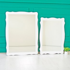 [서운아트] 빈티지 핸드메이드 화이트 원목 화장대 거울/벽거울 5종, 웨이브형 (중)