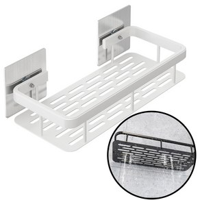 엠스타일 간편설치 물빠짐 욕실 정리대 무타공 일자 선반, 1개, 접착식일자선반 화이트