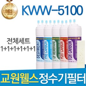 교원웰스 KWW-5100 고품질 정수기 필터 호환 전체세트, 선택01_8인치 한방향 전체세트(1+1+1+1+1+1=6개)