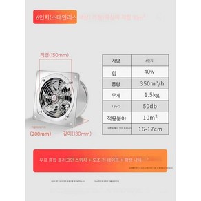 욕실휀 후앙 시로코펜 유인팬 디퓨샤 스테인리스 스틸, 6인치-150mm-모터