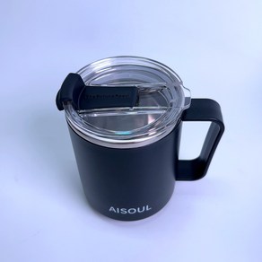 AISOUL 머그컵 사무실용 가벼운 머그 450mL 손잡이 있는 물컵 뚜껑 밀폐성 좋고 보온 효과가 있는 머그 텀블러, 블랙, 1개