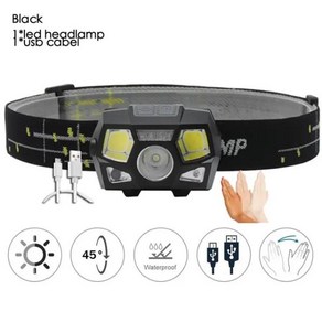 2000 루멘 LED 헤드램프 슈퍼 브라이트 모션 센서 핸즈프리 강력한 헤드 USB 충전식 방수, [02] type1-black, 02 type1-black