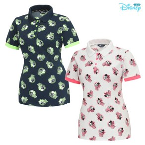 [디즈니골프 중계점] *24년 SS신상 70%SALE* 여성 아트웍 배색 반팔 카라 티셔츠 (2Colo) 캐릭터 패턴과 배색 포인트 디자인 데일리 반팔티셔츠 카라티
