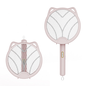 ZCD 가정용 고양이귀 4IN1 접이식 전기모기채 자동유기등 모기퇴치기 전자파리채, 핑크