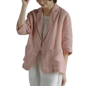 COBOTOR 빅사이즈 여성 면마 자켓 베이직 봄 여름 가을 여자 긴팔 재킷 상의 women linen jacket XK1388