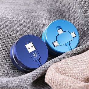 3in1 멀티 고속 충전 케이블 릴타입 원형 USB C타입 5핀 아이폰 8핀, 레드, 1개