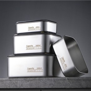 BLOWFISHFUGU 다양하게 사용하는 스테인리스 304 직사각 밀폐 김치통, 1세트, 실버600ml+1000ml+12000ml