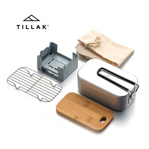 TILLAK 트란지아 대체 캠핑용 사각 반합 알루미늄 도시락 접이식 손잡이 도마 찜망포함 세트