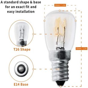 소형 에디슨 백열등 조도 조절 기기 교체 오븐용 T25 전구 15W 25W E14 화이트 야간 조명 최대 300 6 팩, [03] T26 E14 230V 6pcs, 6개
