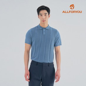 [올포유] [모델착장] 남성 앞판 세로 조직 솔리드 카라 반팔 니트 AGSPM3211-906