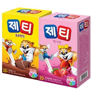 [동서] 제티 분말 초코렛맛 + 딸기맛 스틱 코코아 분말 세트상품, 40개입, 17g