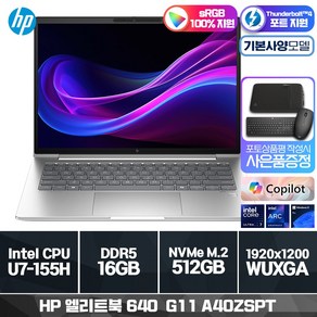 HP 엘리트북 640 G11 A40ZSPT U7-155H (16GB/ 512GB / Win11Po) (기본상품) (공식판매처), WIN11 Po, 16GB, 실버