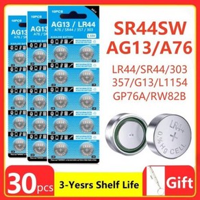 SR44SW A76 셀 장난감용 단추 pila AG13 LR44 배터리 L1154 알카라인 155V 30PCs 303 SP76 시계 수성 동전 357 없음