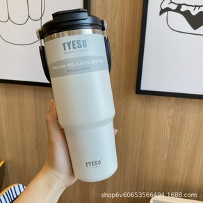 TYESO 스포츠 커피 진공 스텐 텀블러 보온보냉 내장형빨대캠핑 사무 차량용 캐리핸들600ml/750ml, white, 600ml, 1개