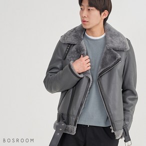 BOSROOM 하이넥 헨리 남자무스탕 양가죽 양털 소매롤업 벨트탈부착 라이더 무스탕자켓 점퍼