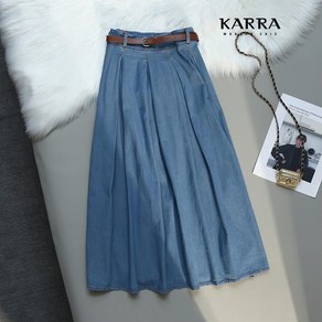 KARRA 데님플리츠롱스커트+벨트SET_A4S0368