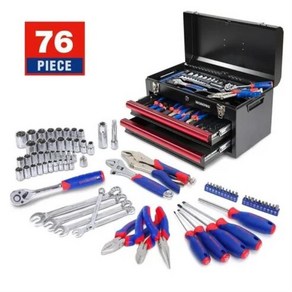 WORKPRO 76pcs 수공구 공구세트 2개 서랍 서랍 DIY 도구 가정 수리 공구세트 펜치 소켓렌치 스패너, 1개, 01 76pcs w009031vk