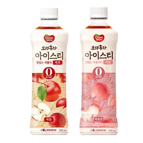 동원 보성홍차 아이스티 제로 복숭아 500ml 6입 + 애플 500ml 6입, 1세트