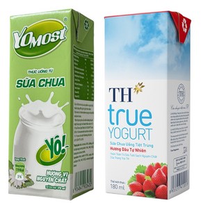 베트남 YOGURT  YOMOST + TH 요구르트 2종 세트  YOMOST 천연발효 순한맛/TH 딸기맛 요구르트, 24개, 170ml