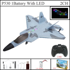 2024 탑 P530 2.4G 2CH RC 비행기 랩터 F22 전투기 버전 LED 조명 자이로스코프 장난감 쉬운 비행이 가능한 소년용 선물, [01] 1B With LED Foam, 1개