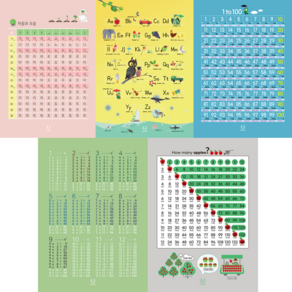 [디자인완두] A2 5종 자음모음+알파벳+숫자100+12단+수와친하기