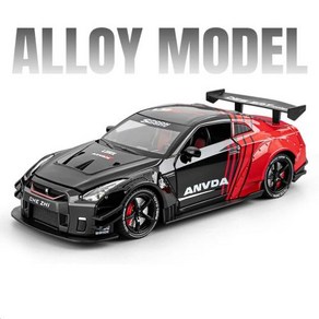 닛산 GTR GT-R R35 합금 럭셔리카 로고 모델 다이캐스트 금속 레이싱 카 소리와 빛 스프레이 포함 장난감 선물 124, 1, Black