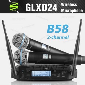 인기! GLXD24 전문 듀얼 무선 마이크 640-690Mhz 무대 공연 UHF 금속 핸드헬드 2 채널 B58a