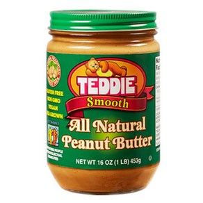 Teddie All Natural Peanut Butter Smooth Gluten F Teddie 천연 땅콩 버터 부드러운 글루튼 프리 & 비건 16온스 유리(부드러운