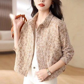 ROYALBELLE 여성 긴팔 플라워 자수 캐주얼 루즈핏 트렌디 세련된 심플 숏 자켓 K020710