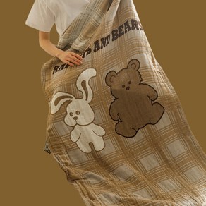 디프른티 부드러운 순면 담요 거즈 비치타올 80cm*160cm, 1개, 토끼곰