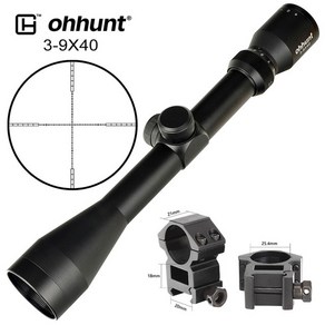 스코프 조준경 Ohhunt 3-9x40 와이어 거리 측정기 레티클 또는 밀 도트 레티클, 높은 20mm 링, 1개