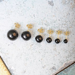 14k 천연 블랙 오닉스 귀걸이 한쌍 4mm-12mm