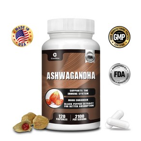 Coolkin Oganic Ashwagandha 2 100 mg - 채식 캡슐 순수 유기농 Ashwagandha 분말 및 뿌리 추출물 - 스트레스 해소 및 기분 개선, 1개, 60회분